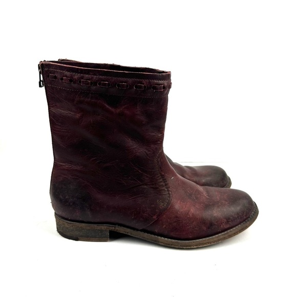 Free People Faryl Robin Dakota Ankle Boot 10 Oxblood Distressed Leather Zip Up - Picture 5 of 9